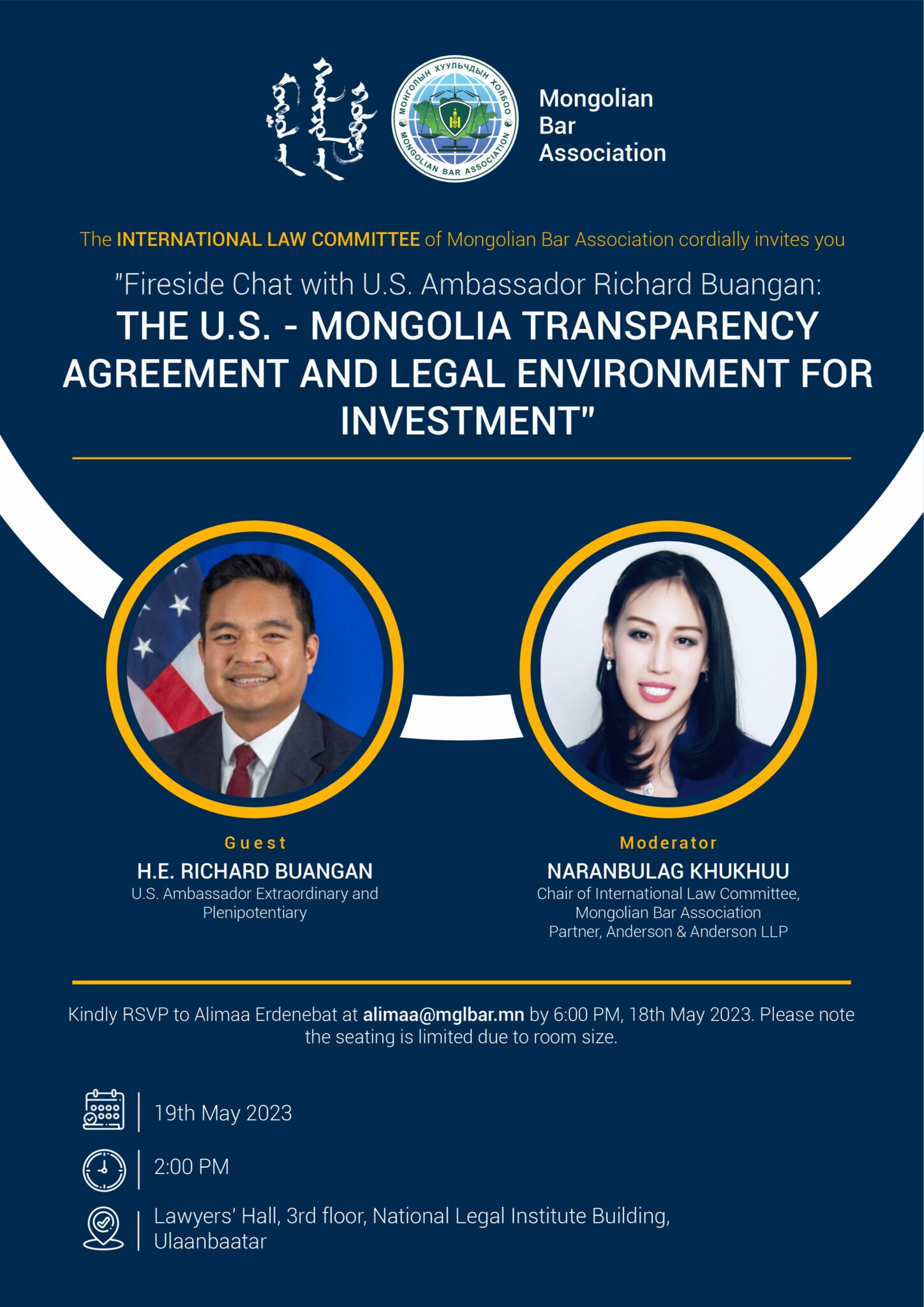 The International Law Committee of   Mongolian Bar Association cordially invites you     